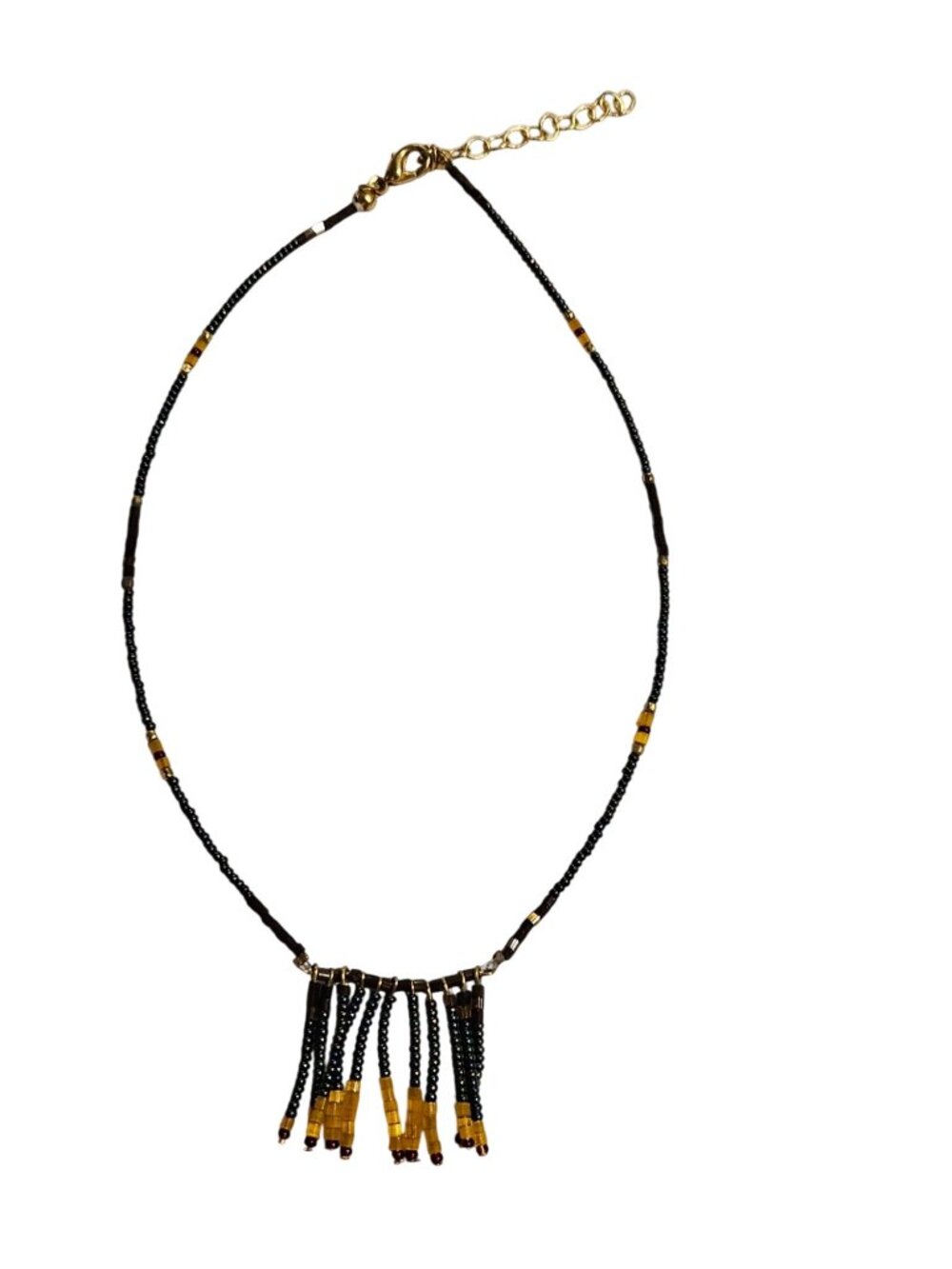 Artisan Vintage Seed Bead Necklace Fringe Multicolor Goldtone Lobster Clasp